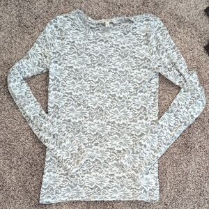 Express Lace Floral Top White/Gray